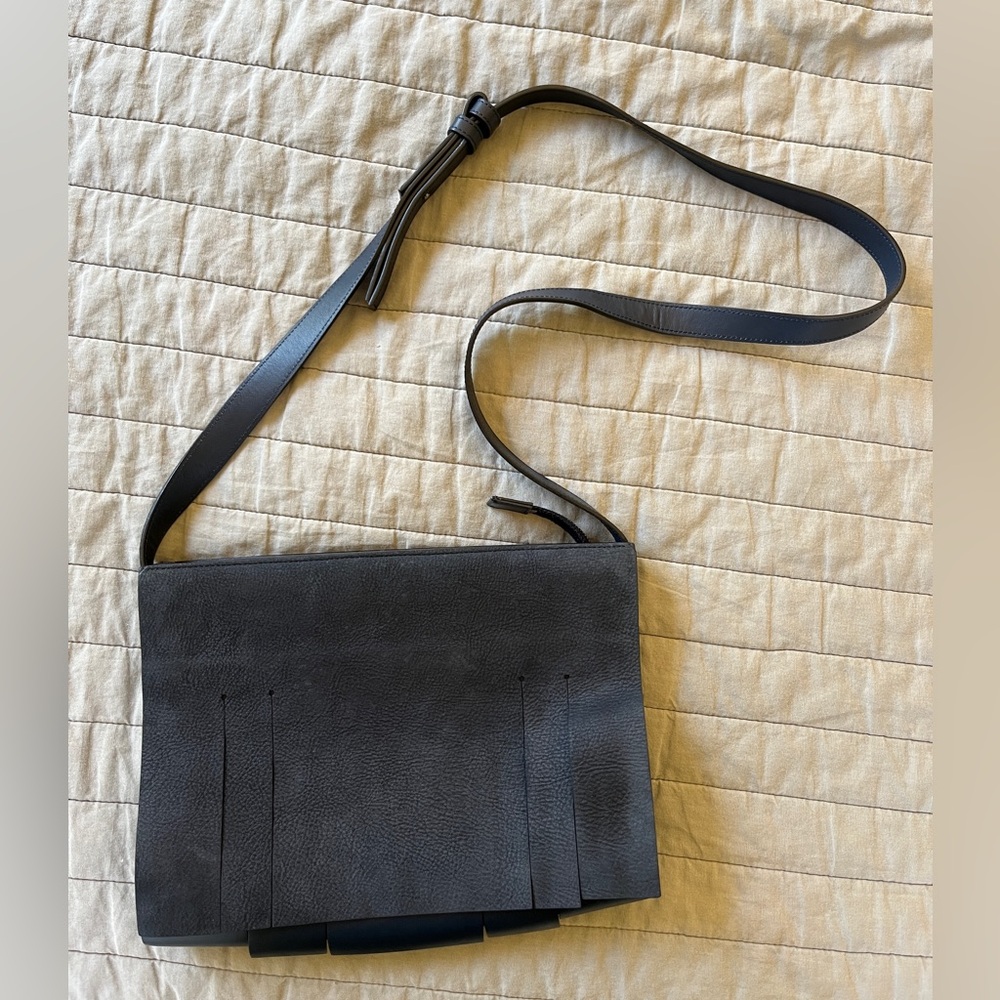 VINCE Navy Leather Zip Crossbody